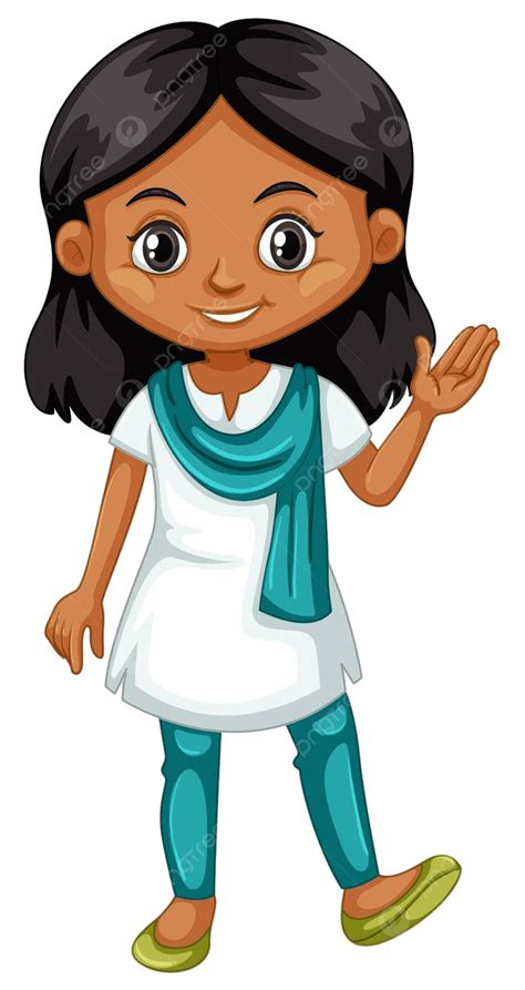 Indian Girl Waving Hand On White Background Children Graphic Artistic