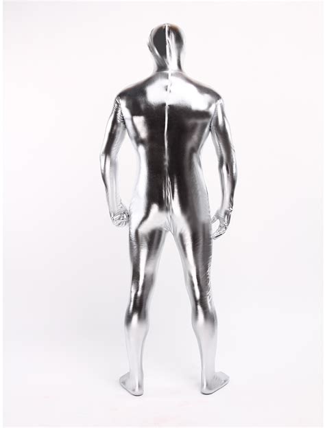 Silver Shiny Metallic Zentai Suit Halloween Costume Cosplay Halloween