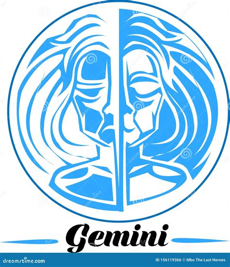 Gemini Zodiac Sign Artwork Blue Beautiful Horoscope Symbol Vector