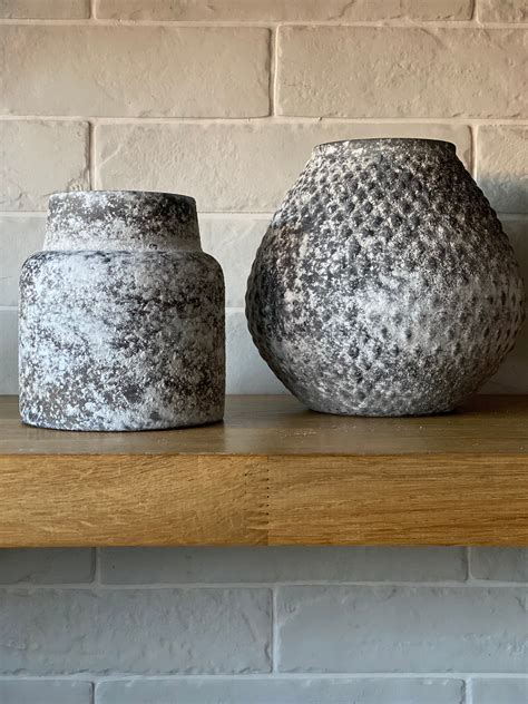 Textured Grey Vase Left Etsy Uk