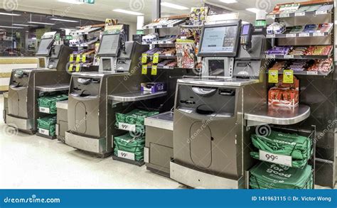 Supermarket Self Service Checkout Kiosks Editorial Image Image Of