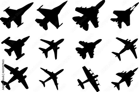 Jet Fighter Airplane Icon Set Military Jet Fighter Silhouettes In
