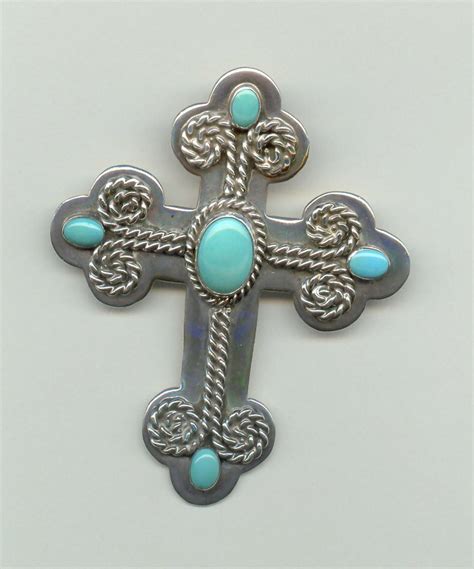 Fantastic Native American Sterling And Turquoise Cross Pendant From