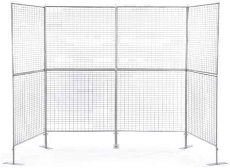 4 Panel Gridwall Art Display Stand Silver Finish Iron Grid
