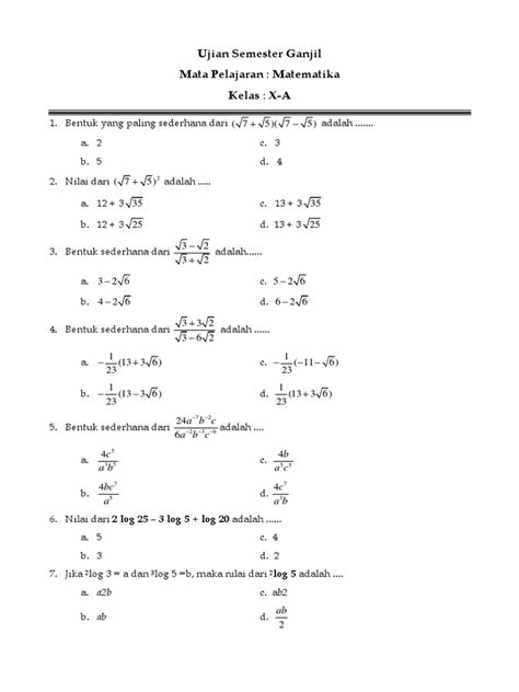 Contoh Soal Eksponen Dan Logaritma Kelas 10 Matematika Dasar Riset
