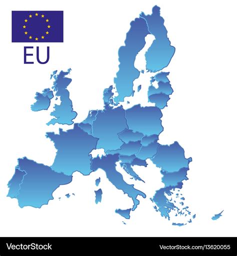 Simple All European Union Countries In Blue Map Vector Image