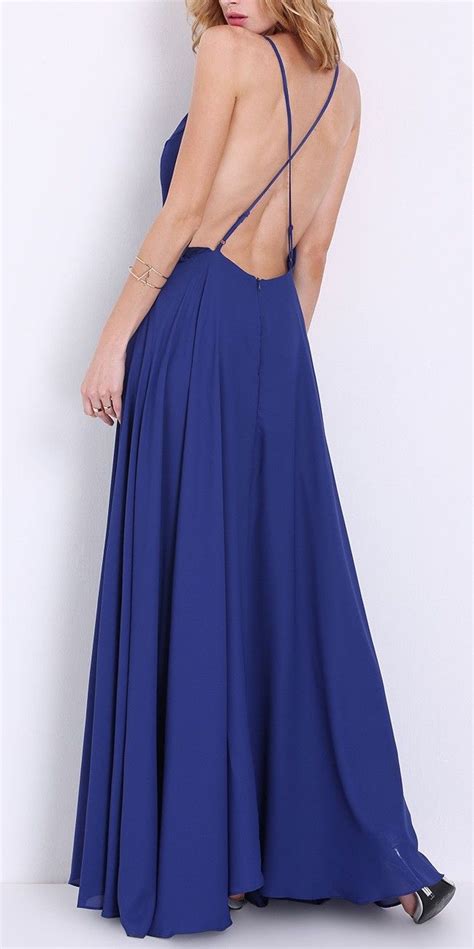Love The Feel And Look Of This Blue Spaghetti Strap Backless Maxi Dress
