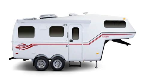 This small travel trailer comfortably sleeps two and also includes a cooking and storage galley in the rear of the trailer. Escape 5.0 Lightweight Fifth Wheel Trailer- Escape Trailer