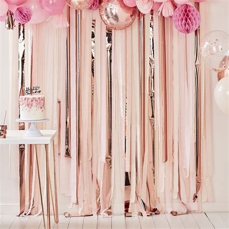 Pink And Rose Gold Party Streamers Backdrop Ginger Ray