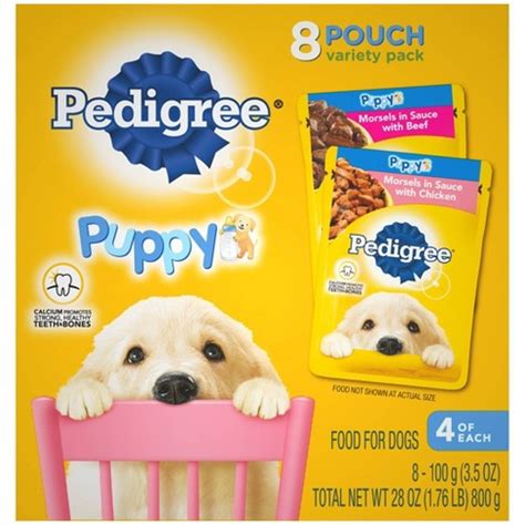 This puppy wet food by pedigree is made with real chicken and beef to give your dog the protein he needs on a regular basis. Pedigree Puppy Pouch Wet Dog Food - 8ct : Target