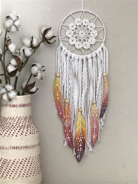 Sunset Dream Catcher With Hand Painted Feathers Dream Catcher Boho