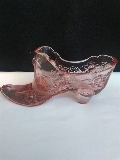 Fenton Pink Glass Shoefenton Cabbage Rose Glass Shoevintage Etsy