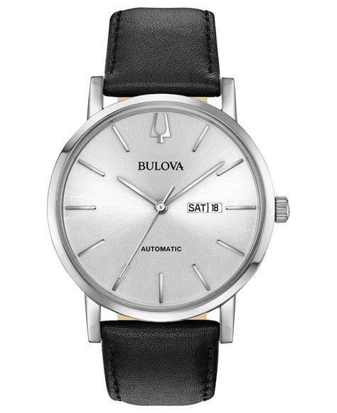 Bulova Automatic American Clipper Black Leather Strap Watch 42mm For