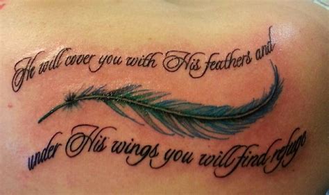 Psalm 914 Feather Tattoo He Will Cover You With His Feathers And Under
