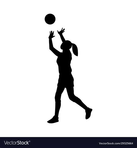 Black Silhouette Woman Playing Volleyball Vector Image