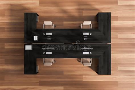 Top View On Dark Office Room Interior With Computers Stock Illustration