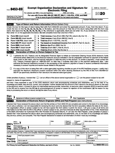 Irs 8453 Eo 2020 2022 Fill Out Tax Template Online Us Legal Forms
