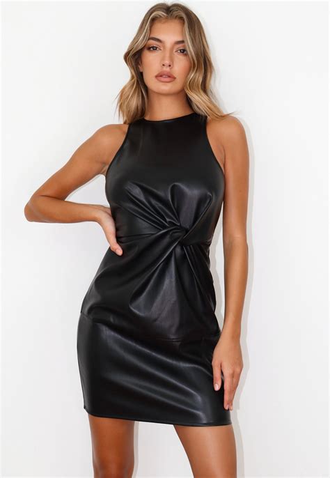 Tall Black Faux Leather Twist Front Mini Dress Missguided