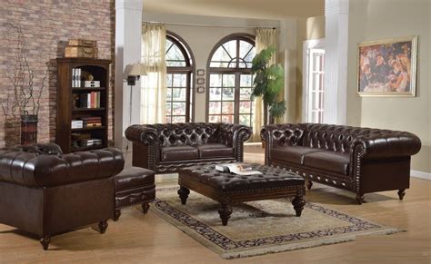 Leather, whether it's faux or genuine, adds a level of distinction to any room, but none more so than a formal living room. 2pc Sofa Set Dark Brown Traditional Living Room | Hot ...