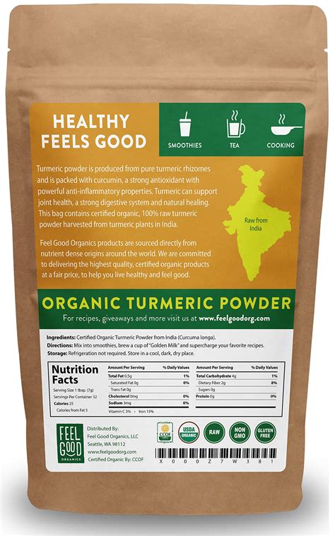 Organic Turmeric Powder Oz Resealable Bag Raw W Curcumin From
