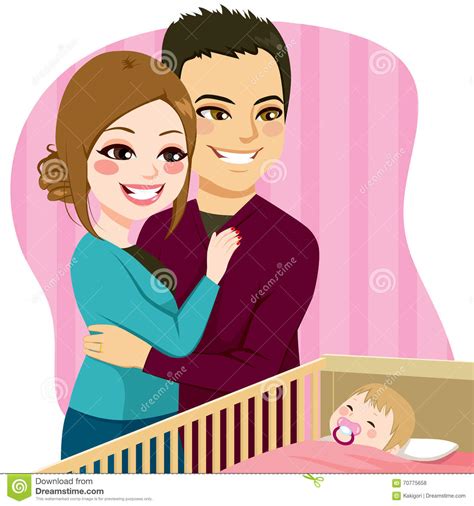 Couple Watching Baby Sleeping Stock Vector Illustration Of Peaceful Infant 70775658