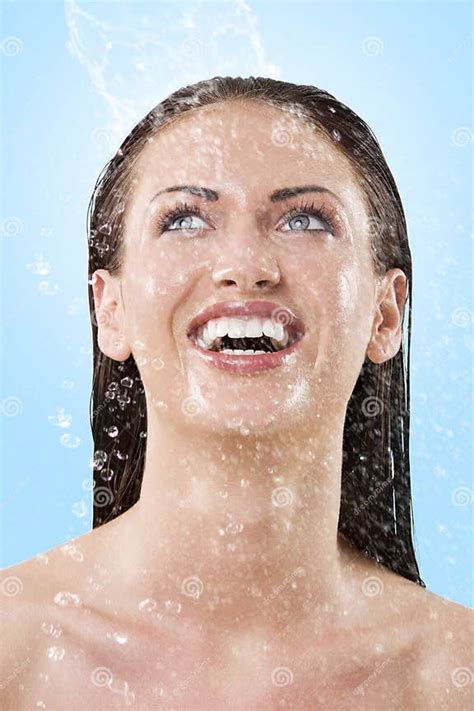 Wet Girl Laughing To The Sky Stock Image Image Of Brunette Hygiene