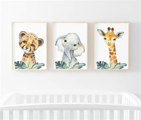 Set Of 3 Safari Animal Printsnursery Wall Decor Download Etsy