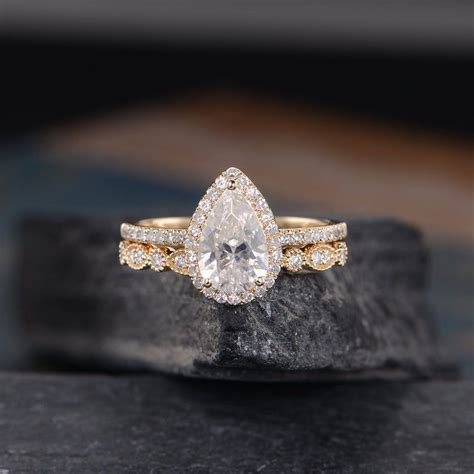 Pear Shaped Moissanite Engagement Ring Rose Gold X Mm Bridal Etsy In