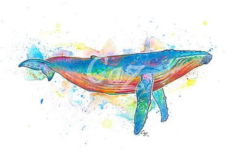 Humpback Whale Watercolour Wall Art Print Rainbow Decor Interior Design
