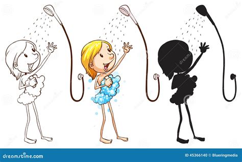 Sketch Of A Girl Taking Shower Stock Vector Illustration Of Black Drawing 45366140