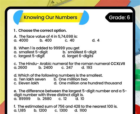 Ncert Maths Class 6 Knowing Our Numbers Worksheets