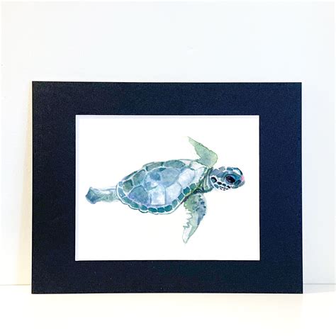Baby Sea Turtle Watercolor Print In X Or X Mat Turtle Etsy