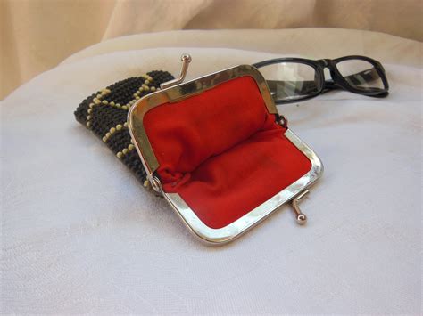 60s 70s eyeglass case with white and black beads vintage eyeglass case ladies eyeglass case