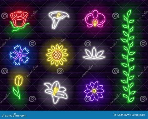 Neon Flowers And Circles Cartoon Vector 36226093