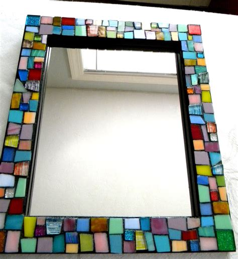 jewel colors stained glass mosaic mirror medium size