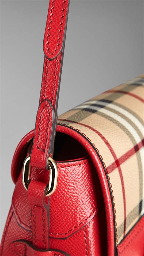 Lyst Burberry Haymarket Check Patent Leather Tassel Crossbody Bag In Red