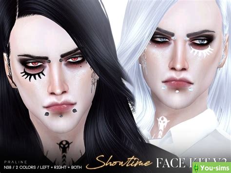 Скачать Рисунки на лицо Showtime Face Kit V3 от Pralinesims к Sims 4