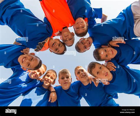 Kids Soccer Team In Huddle Stock Photo Alamy