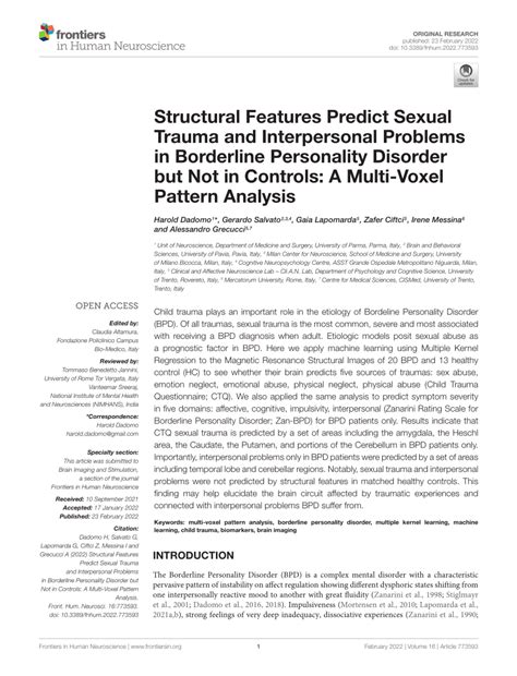 Pdf Structural Features Predict Sexual Trauma And Interpersonal Problems In Borderline