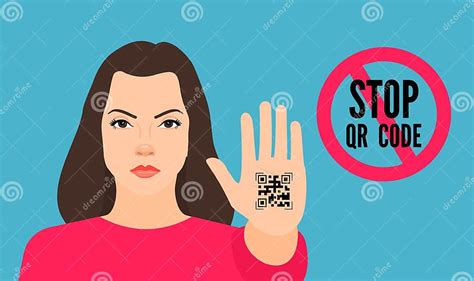No Qr Code Woman Doing Stop Sign With Palm Vector Stock Vector Illustration Of Gesture