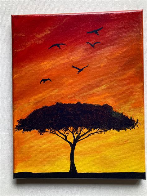 African Sunset Acrylic Painting Etsy
