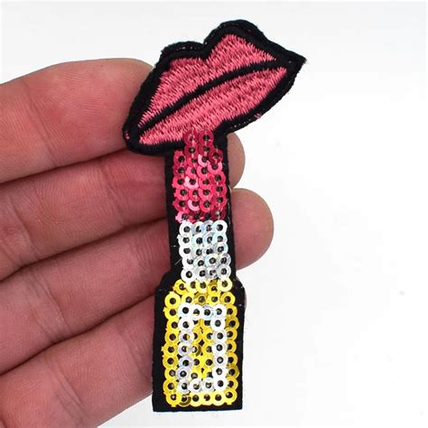 1pc Embroidered Patches Lip Lipstick Iron On Patch Sewing On Sequins