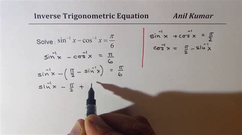 arcsin x arccos x pi 6 inverse trigonometric equation youtube