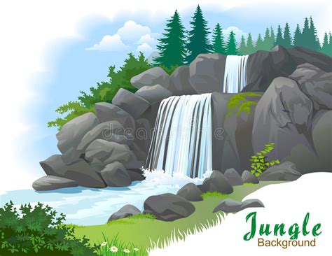Waterfall In A Jungle Stock Vector Illustration Of Nature