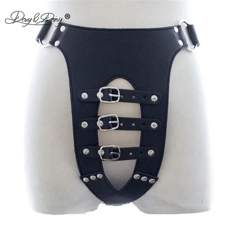 Davydaisy Women Chastity Belt Hollow Out Sexy Panties Pu Leather Thongs