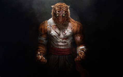 Download 1680x1050 Wallpaper Tiger Warrior Humanoid Art Widescreen