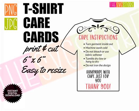 Tshirt Care Cards Svg Shirt Care Card Svg Instruction Care Etsy