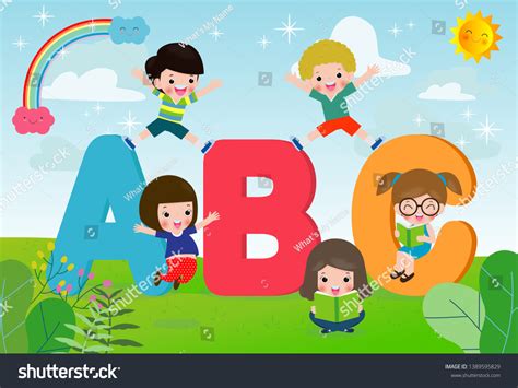 Stock Vektor „cartoon Children Abc Letters School Kids“ Bez Autorských