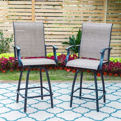 Phi Villa Black Swivel Metal Outdoor Bar Stool With Arms 2 Pack Thd