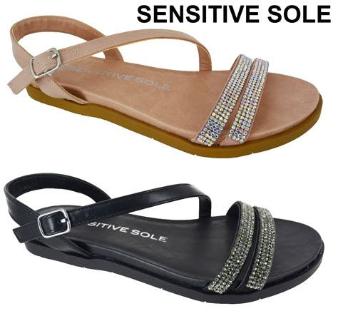 Ladies Womens Flat Gladiator Diamante Comfort Sole Summer Beach Sandals